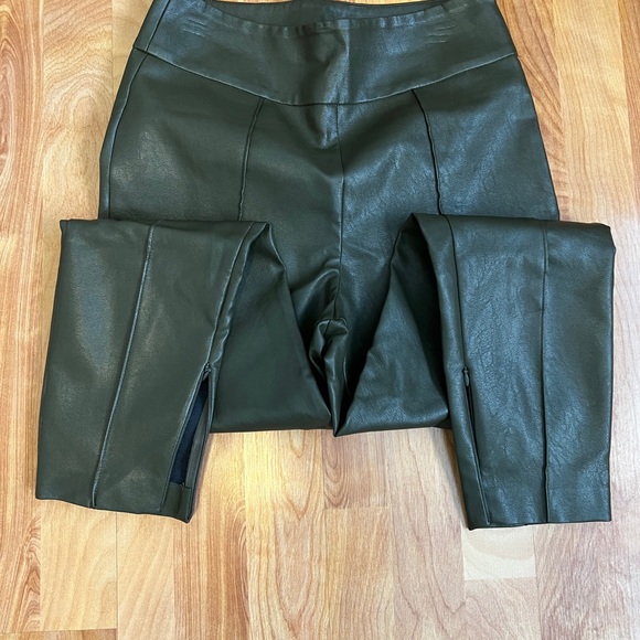 EUC Line & Dot Dark Olive Green Faux Leather Trousers sz S - Picture 3 of 8